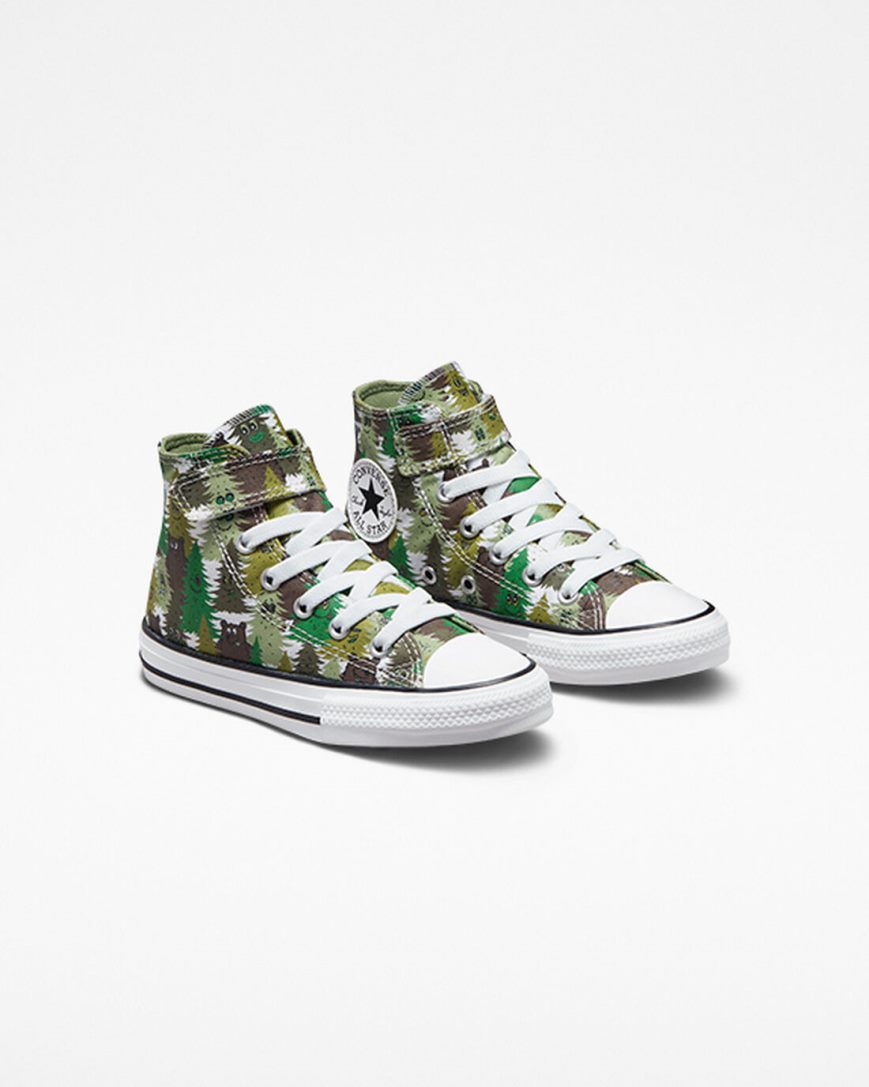 Chlapecké Boty Vysoké Converse Chuck Taylor All Star Easy-On Forest Camo Bílé Zelene | CZ BMYH83